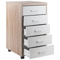 Armoire de rangement verticale mobile à 5 tiroirs Kenner - Bois recyclé/Blanc