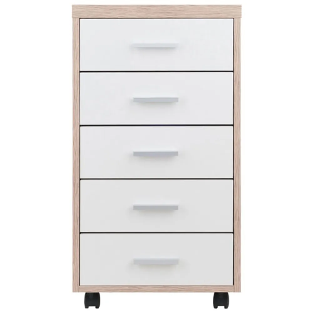 Armoire de rangement verticale mobile à 5 tiroirs Kenner - Bois recyclé/Blanc