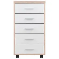 Armoire de rangement verticale mobile à 5 tiroirs Kenner - Bois recyclé/Blanc