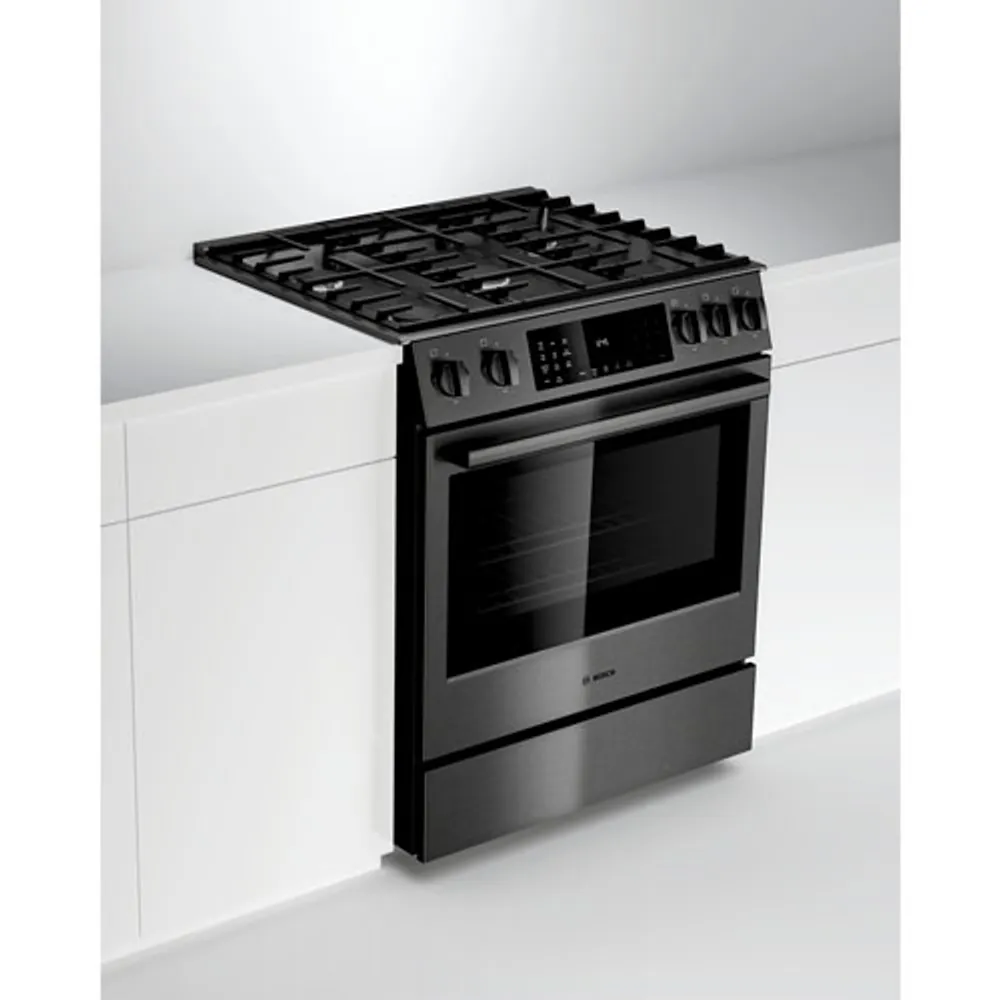 Bosch 32" 4.8 Cu. Ft. True Convection 5-Burner Slide-In Gas Range (HGI8046UC) - Black Stainless