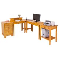 Studio 5-Piece Computer Desk, Writing Desk, Corner Table, Printer Table & File Cabinet Set - Honey