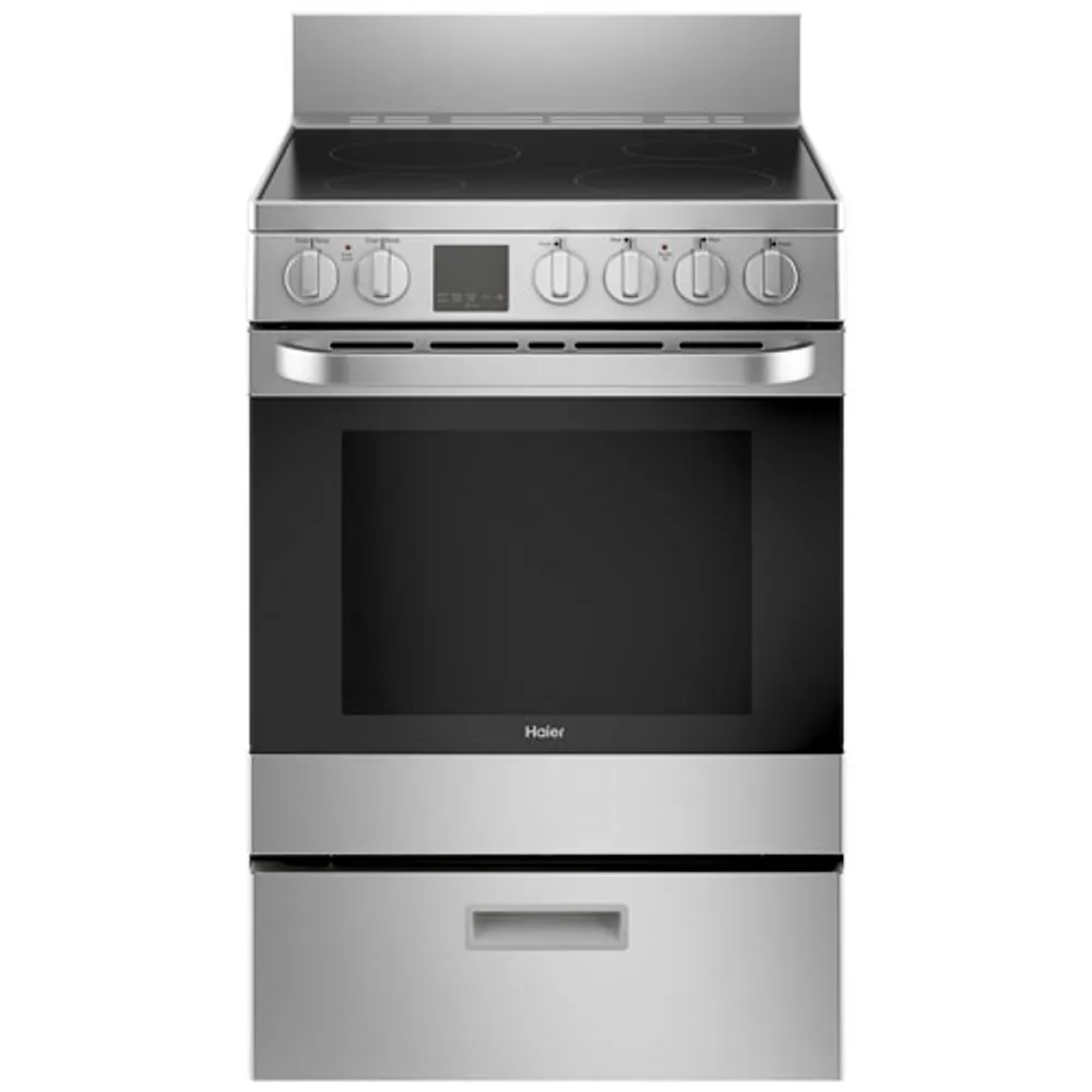 Haier 24" 2.9 Cu. Ft. Convection Freestanding Smooth Top Electric Range (QCAS740RMSS) - Stainless