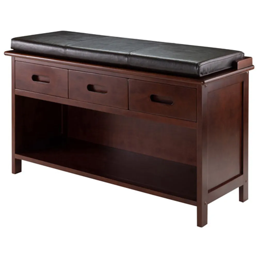 Adriana Transitional Faux Leather Storage Bench - Walnut/Espresso