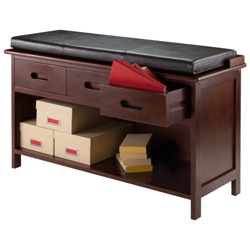 Adriana Transitional Faux Leather Storage Bench - Walnut/Espresso