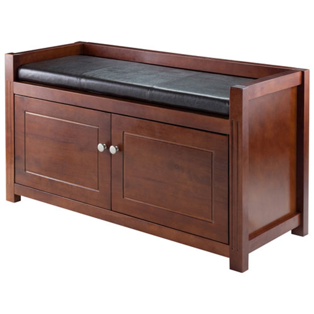 Charleston Transitional Faux Leather Storage Bench - Walnut/Espresso