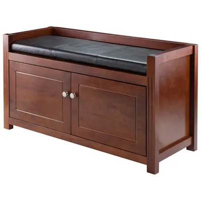 Charleston Transitional Faux Leather Storage Bench - Walnut/Espresso