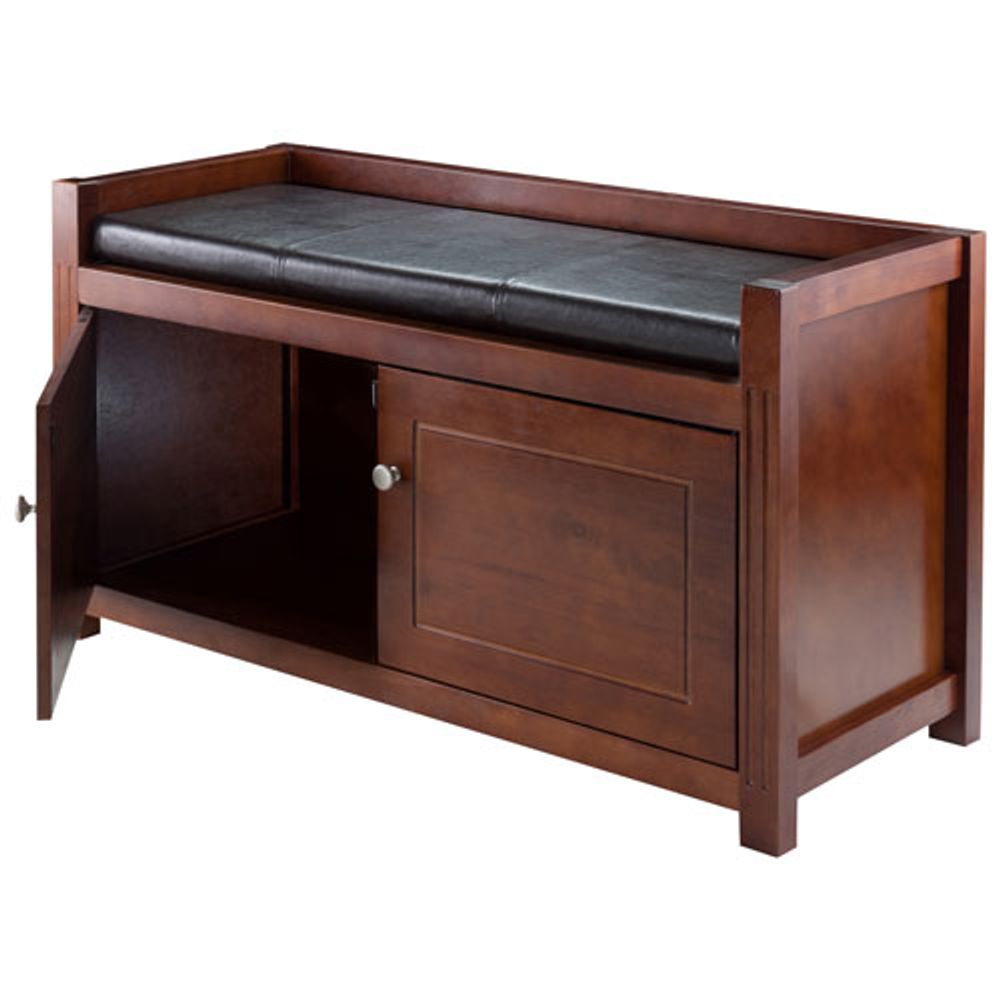 Charleston Transitional Faux Leather Storage Bench - Walnut/Espresso