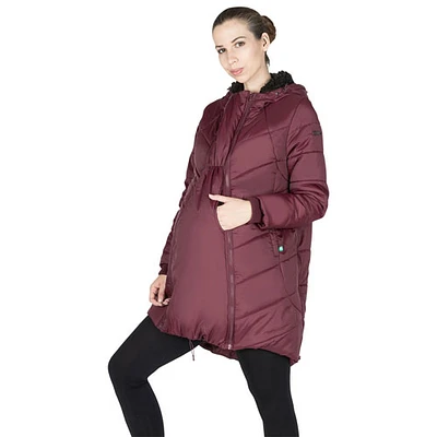 Manteau de maternité matelassé/bouffant en polyester Harper de Modern Eternity - Petit - Bourgogne