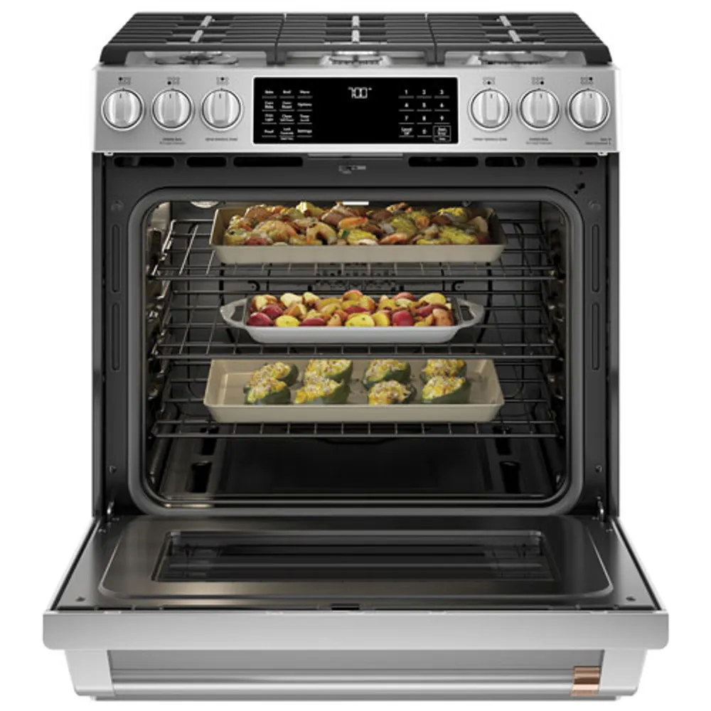 Café 30" 5.6 Cu. Ft. True Convection 6-Burner Slide-In Gas Range (CCGS700P2MS1) - Stainless Steel