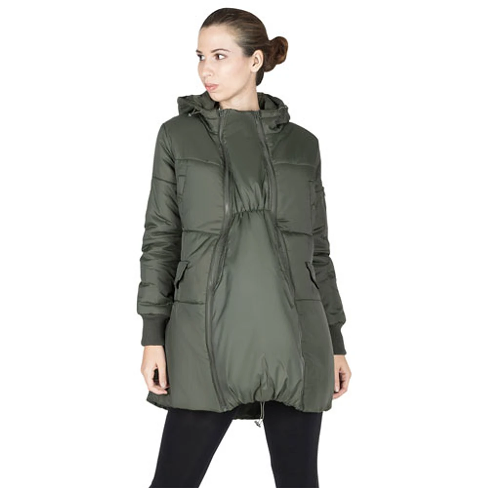 Modern Eternity Faith Polyester Maternity Puffer Coat - X-Small - Khaki Green