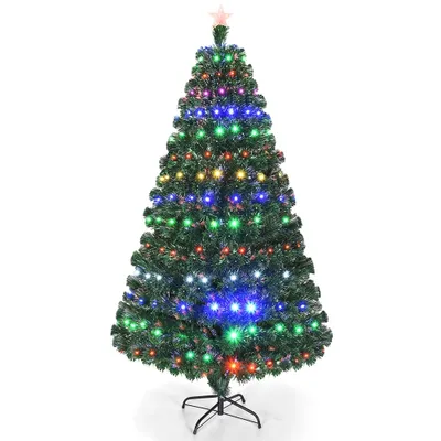 Costway 7' Pre-Lit Artificial Christmas Tree Fiber Optic w/Multicolor LED Lights & Stand