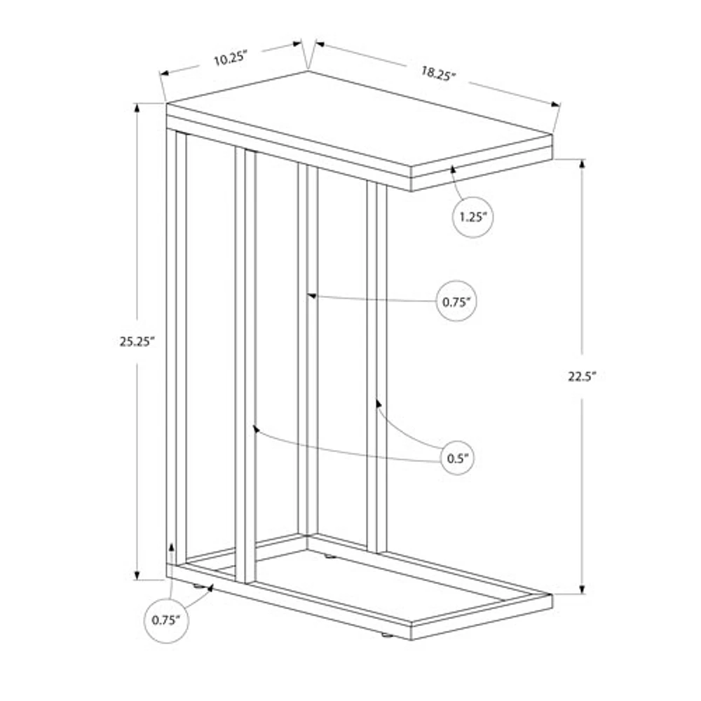 Table d'appoint rectangulaire contemporaine en C de Monarch - Gris