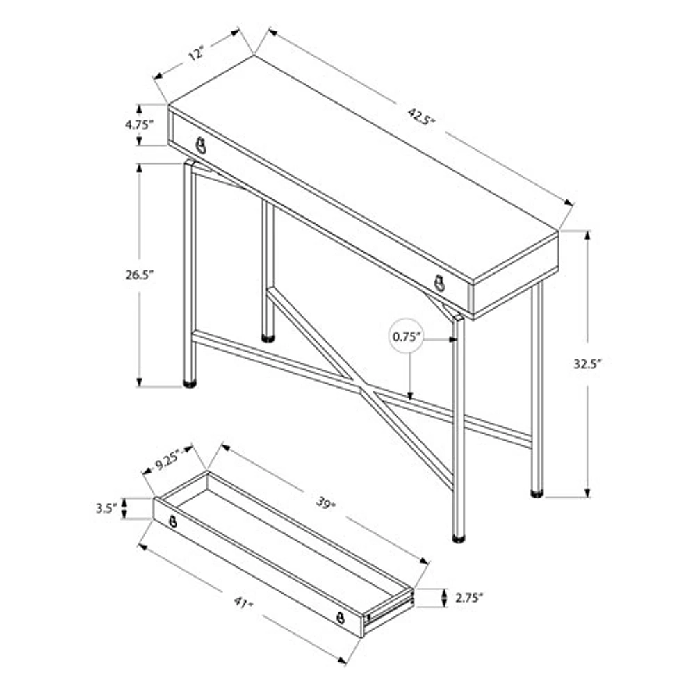 Monarch Contemporary Rectangular Console Table - Grey