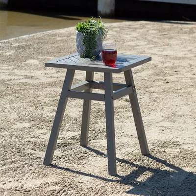 Winmoor Home Transitional Outdoor Side Table - Chevron/Grey Wash