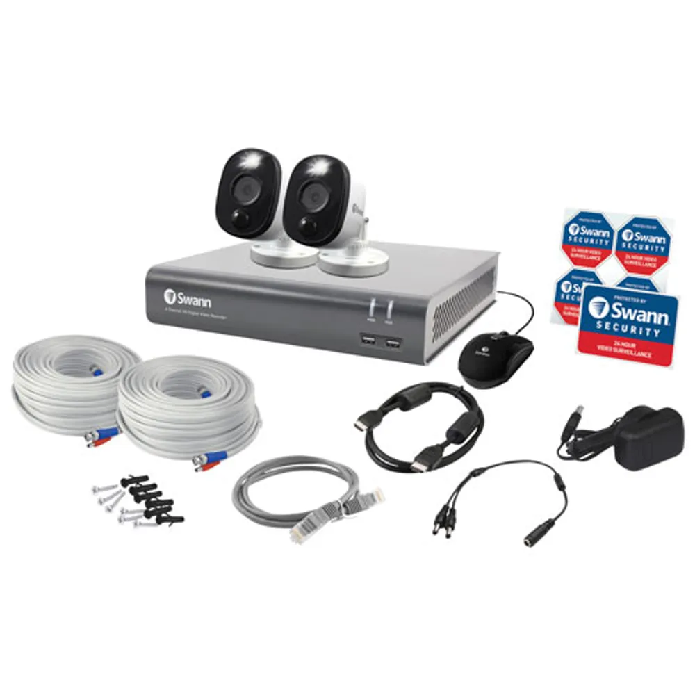 Swann Wired 4-CH 1TB DVR Security System with 2 Bullet 1080p Cameras - Grey/White