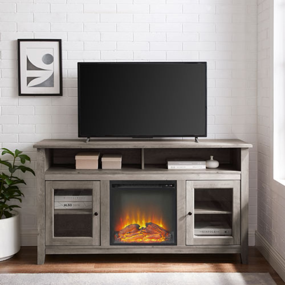 Winmoor Home 64" Fireplace TV Stand with Logs Firebox - Grey Wash