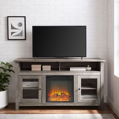 Winmoor Home 64" Fireplace TV Stand with Logs Firebox - Grey Wash