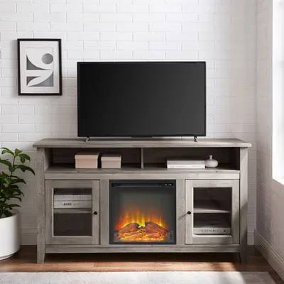 Winmoor Home 64" Fireplace TV Stand with Logs Firebox - Grey Wash