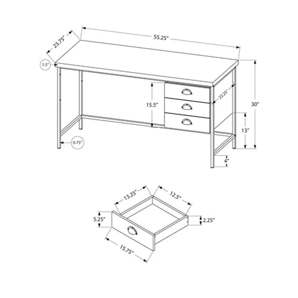 Bureau d'ordinateur contemporain avec tiroirs de Monarch - Brun/noir