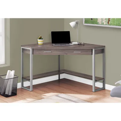 Monarch Contemporary Computer Corner Desk - Dark Taupe/Silver