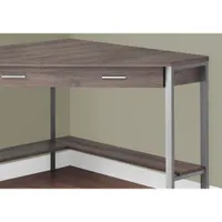 Bureau d'angle contemporain de Monarch pour ordinateur - Taupe foncé/argenté