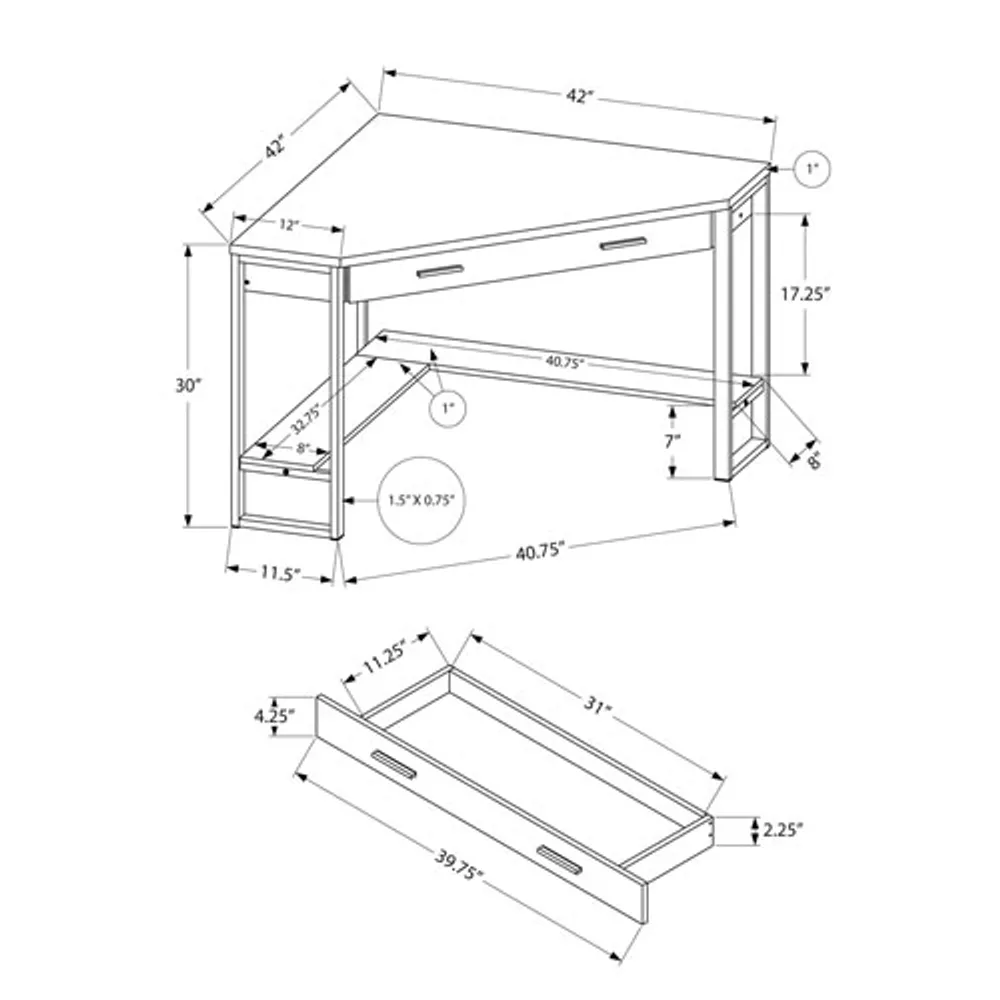 Bureau d'angle contemporain de Monarch pour ordinateur - Taupe foncé/argenté