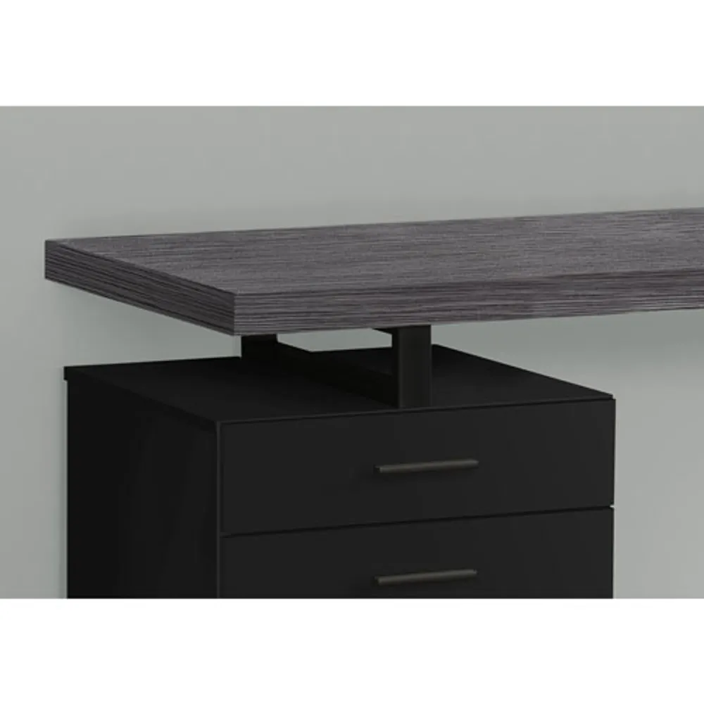 Monarch Computer Desk with Drawers - Black/Grey