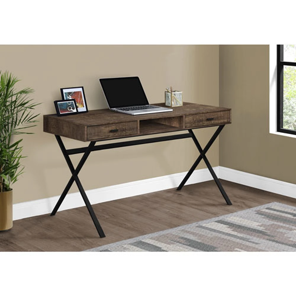 Monarch Computer Desk with Drawers & Shelf - Brown/Black