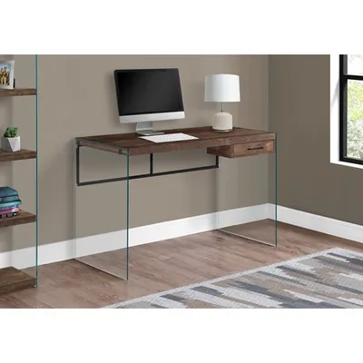 Monarch Computer Desk with Drawer - Brown/Glass