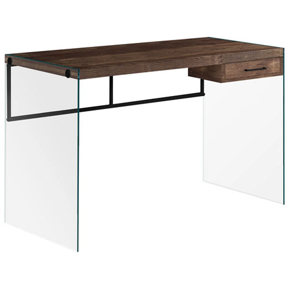 Monarch Computer Desk with Drawer - Brown/Glass