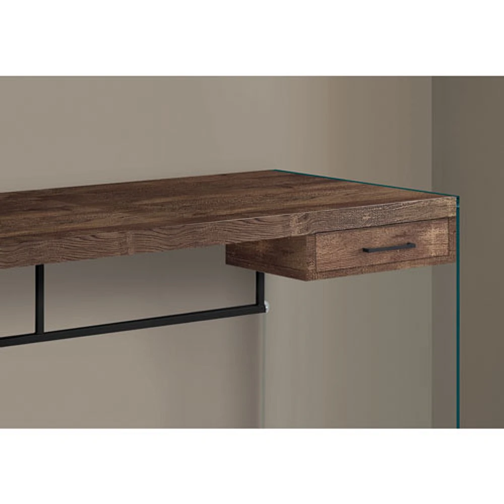 Monarch Computer Desk with Drawer - Brown/Glass