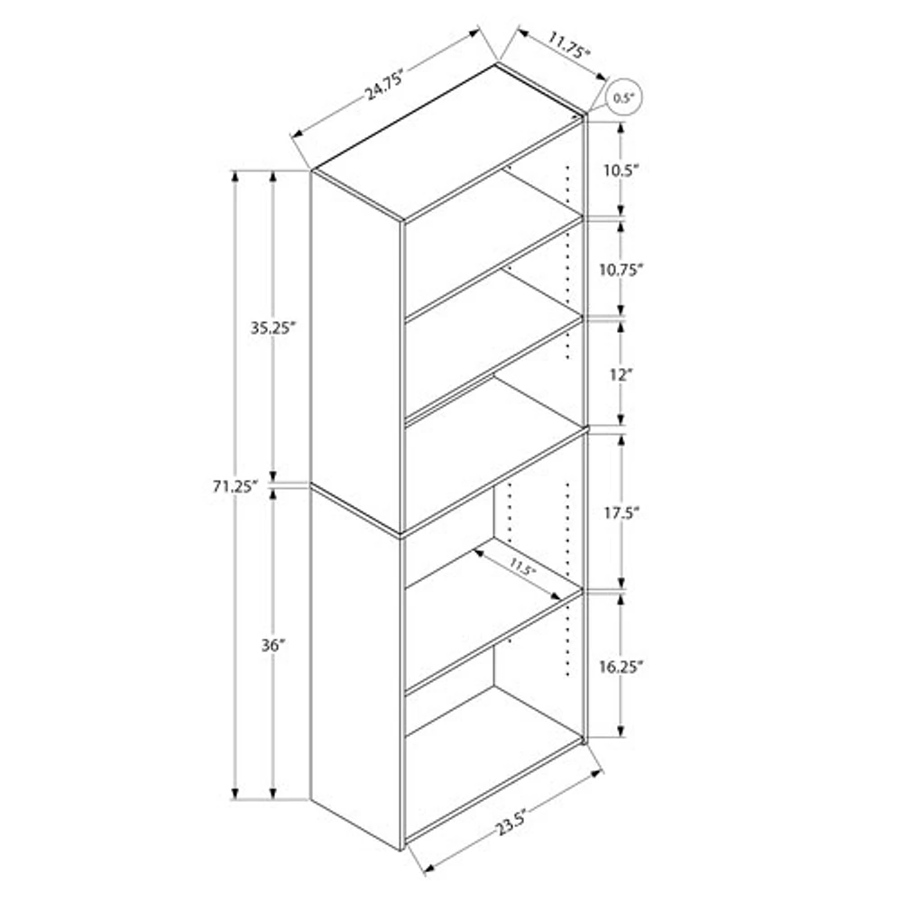 Monarch 72" 5-Shelf Bookcase - Grey