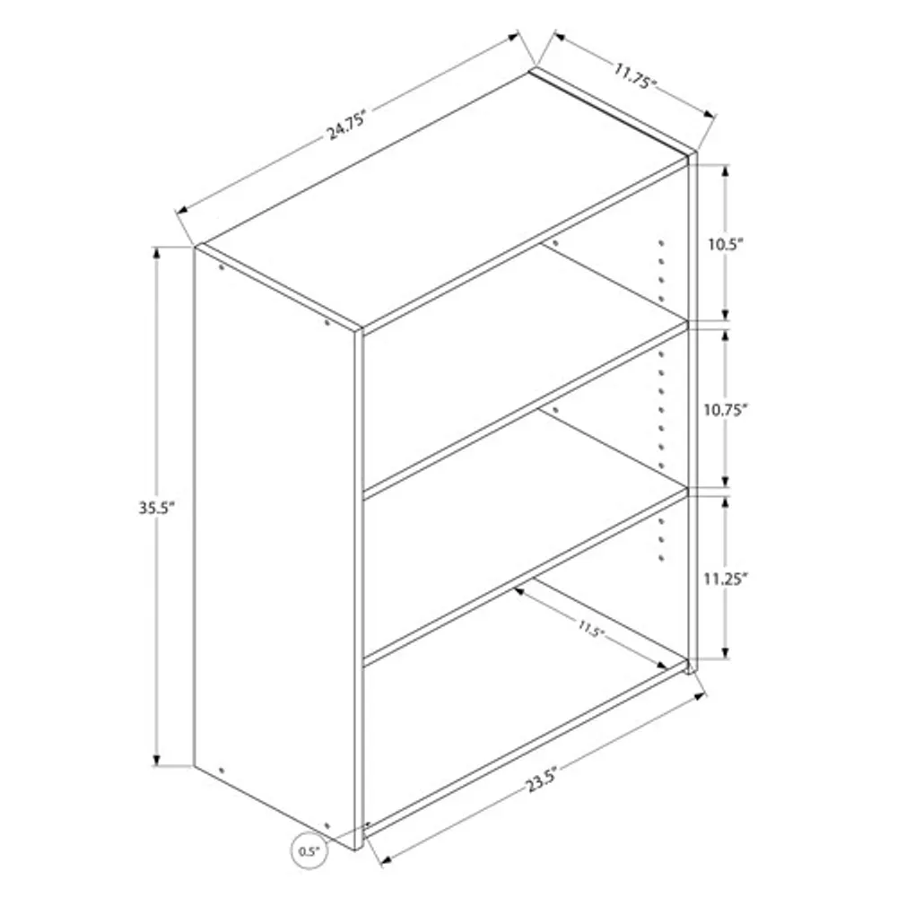 Monarch 36" 3-Shelf Bookcase - Cappuccino