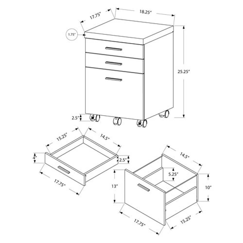 Contemporary 3-Drawer Mobile File Cabinet - Black/Grey