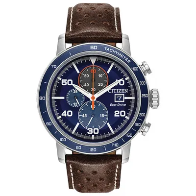 Citizen Brycen Eco-Drive Watch 44mm Men's Watch - Two-Tone Case, Brown Leather Strap & Blue Dial