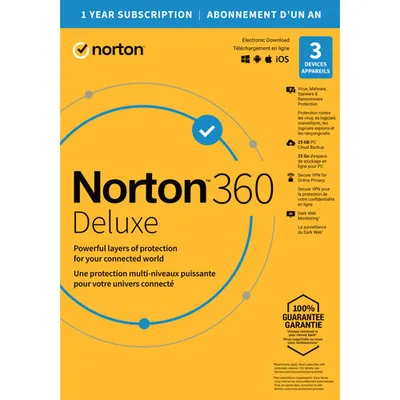Norton 360 Deluxe (PC/Mac) - 3 Devices - 25GB Cloud Backup
