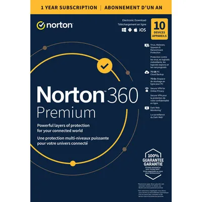 Norton 360 Premium (PC/Mac) - 10 Devices - 75GB Cloud Backup