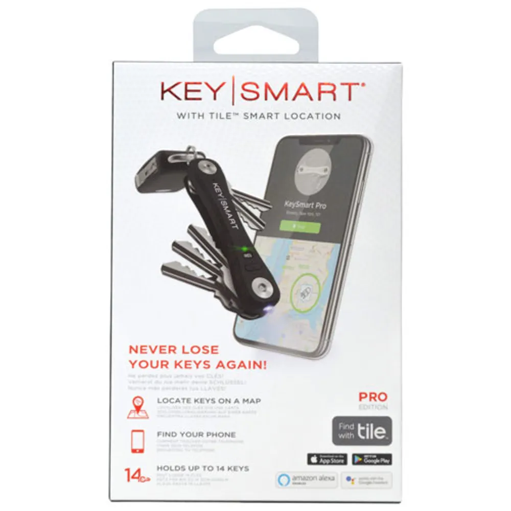 KeySmart Pro Compact Key Holder with Tile Smart Location - Black