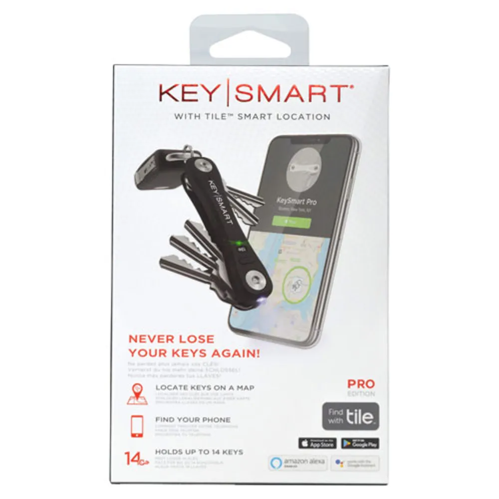 KeySmart Pro Compact Key Holder with Tile Smart Location - Black