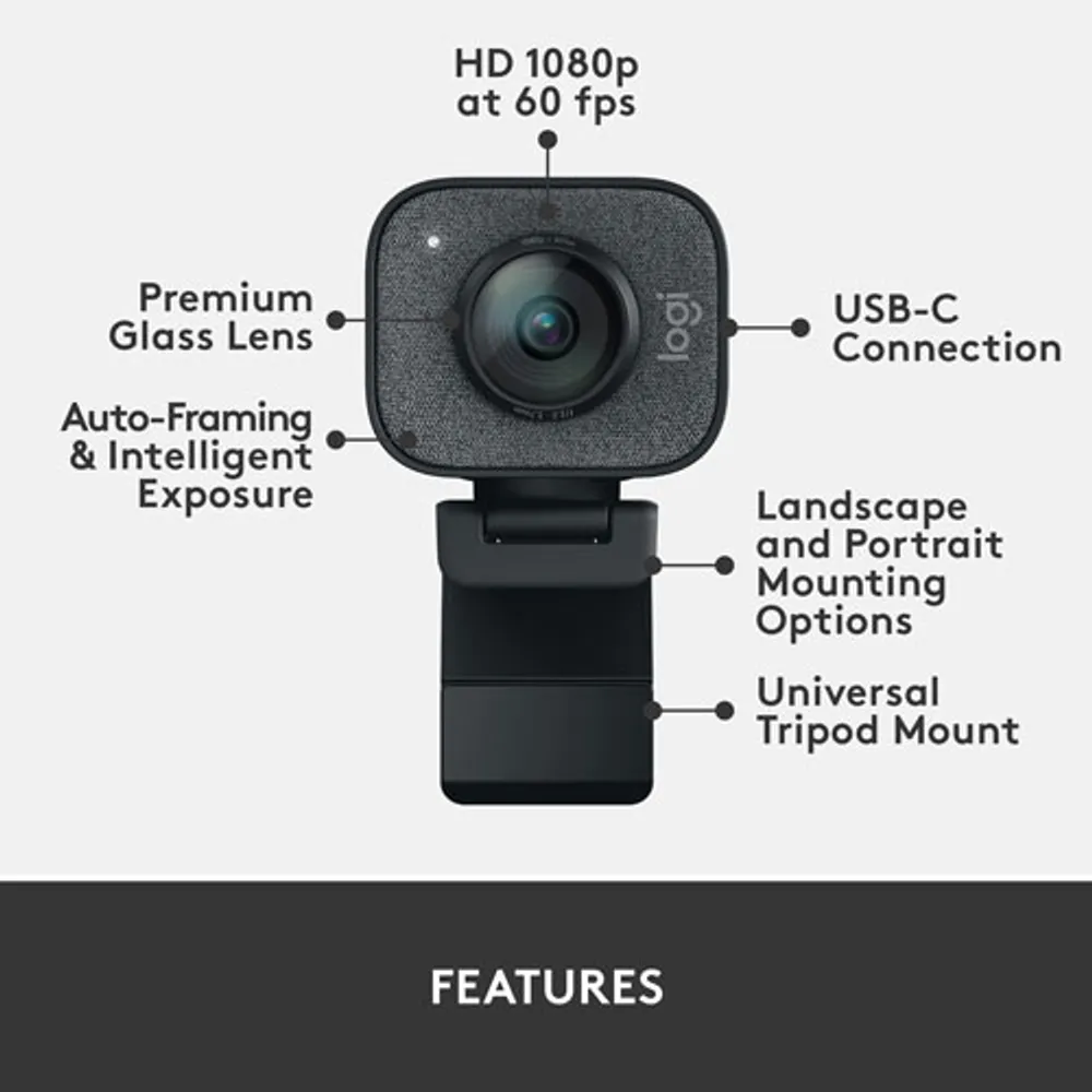 Caméra Web HD intégrale 1080p StreamCam Plus de Logitech - Graphite