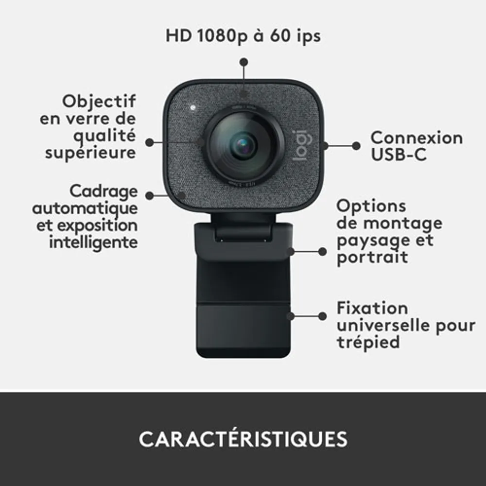 Caméra Web HD intégrale 1080p StreamCam Plus de Logitech - Graphite