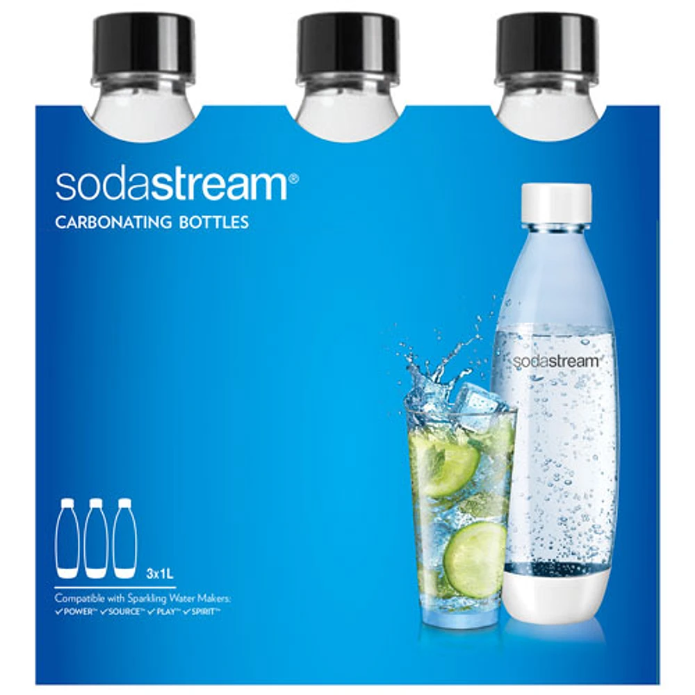 Bouteille de gazéification de 1 L Fuse de SodaStream avec détails noirs - Paquet de 3