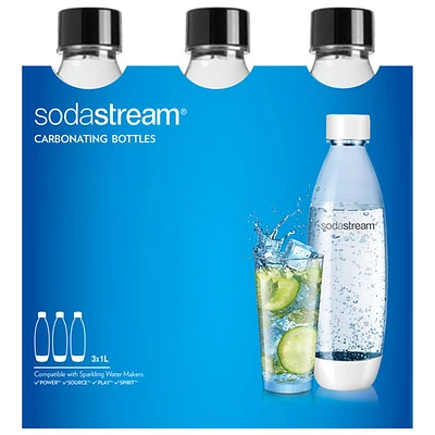 Bouteille de gazéification de 1 L Fuse de SodaStream avec détails noirs - Paquet de 3