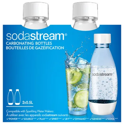 SodaStream 500ml (17 oz.) Fuse Carbonating Bottle with White Accents - 2-Pack