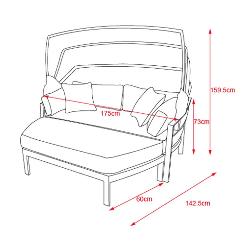 Seychelle Day Bed with Ottoman & Cushions - Light Grey