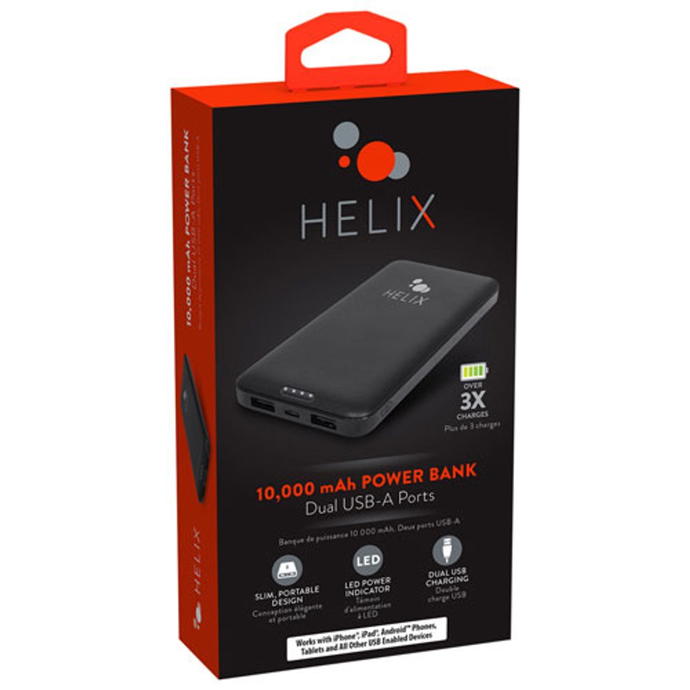 Helix 10000 mAh Dual USB Power Bank - Black