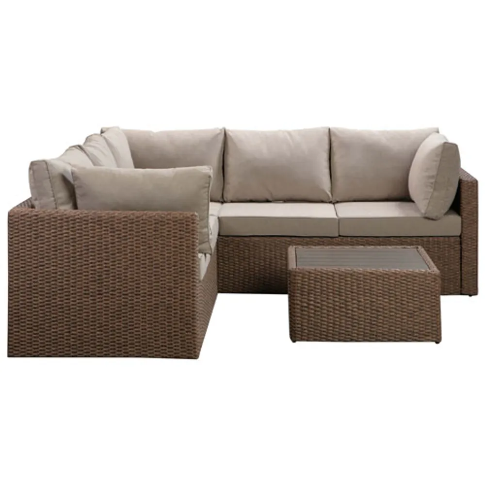 Veranda 3-Piece Patio Sectional - Brown Wicker/Taupe Cushions