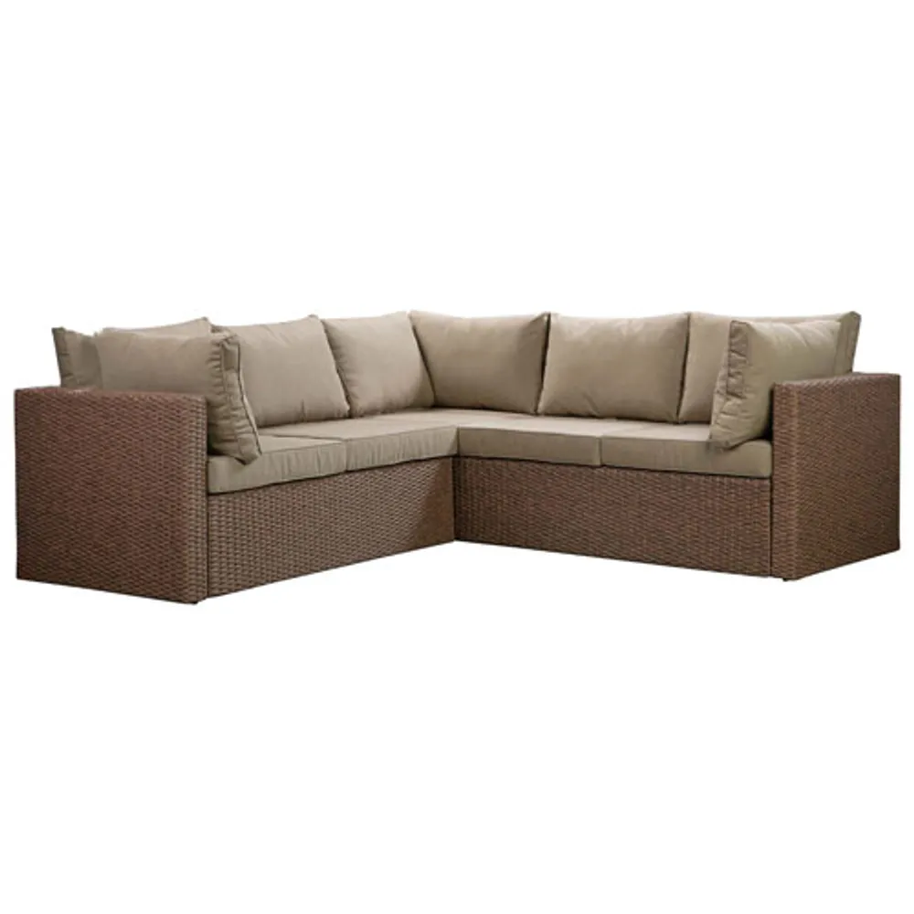 Veranda 3-Piece Patio Sectional - Brown Wicker/Taupe Cushions