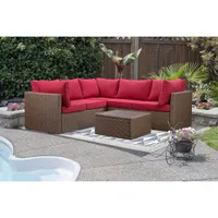 Veranda 3-Piece Patio Sectional - Brown Wicker/Red Cushions