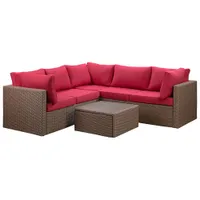 Veranda 3-Piece Patio Sectional - Brown Wicker/Red Cushions